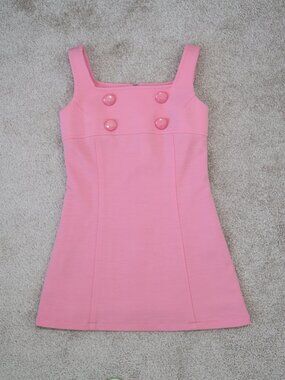 Gorgeous! Vintage Barbie Pink A-Line Knit mini Dress Wool Blend Square Neckline